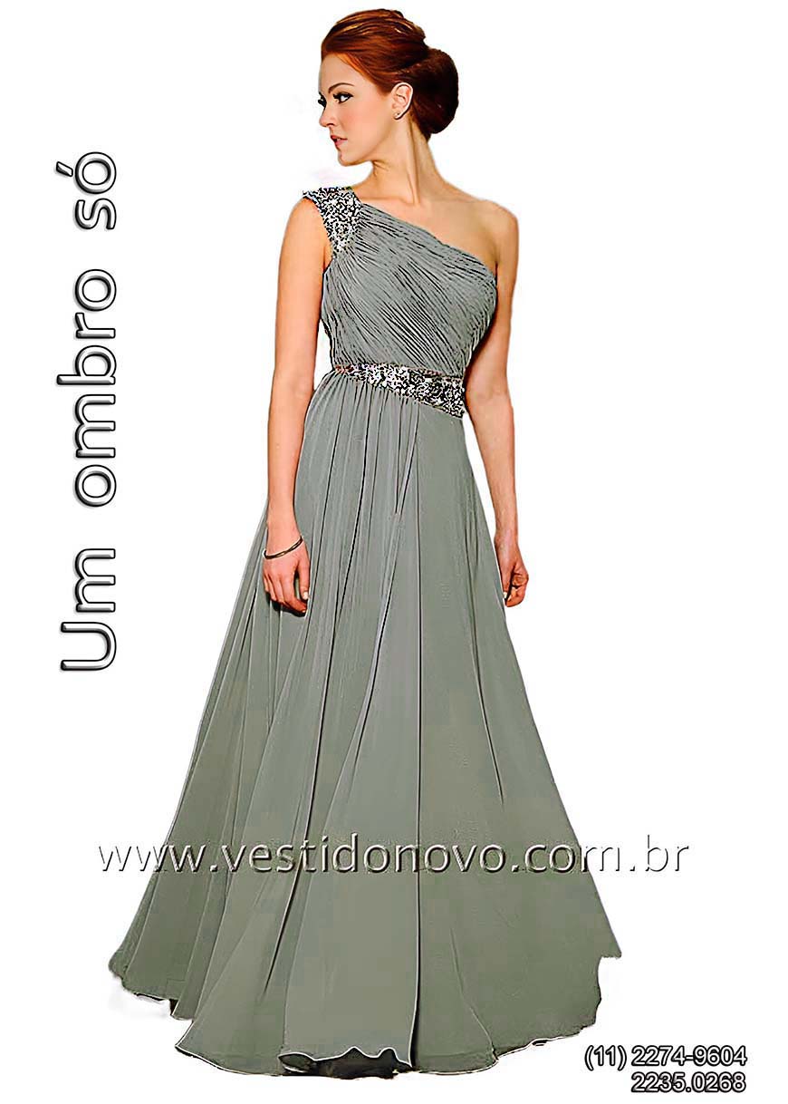 vestido para bodas de prata, de um ombro so, cinza claro, em São Paulo